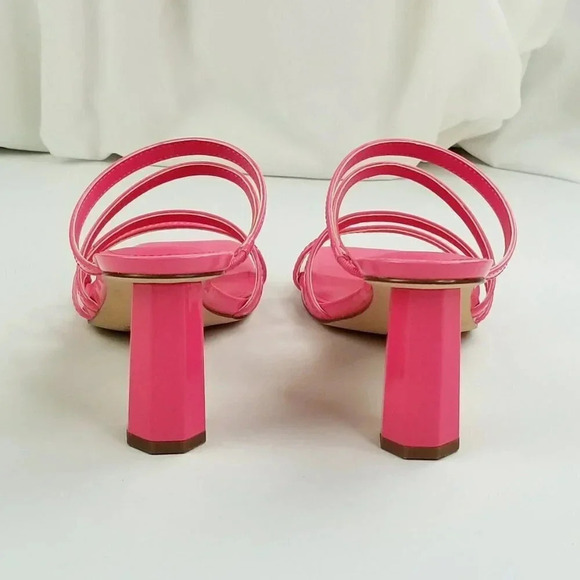 Marc Fisher Square Toe Slip On Pink Patent Leather Octagon Heel Strappy Pumps - Picture 8 of 12